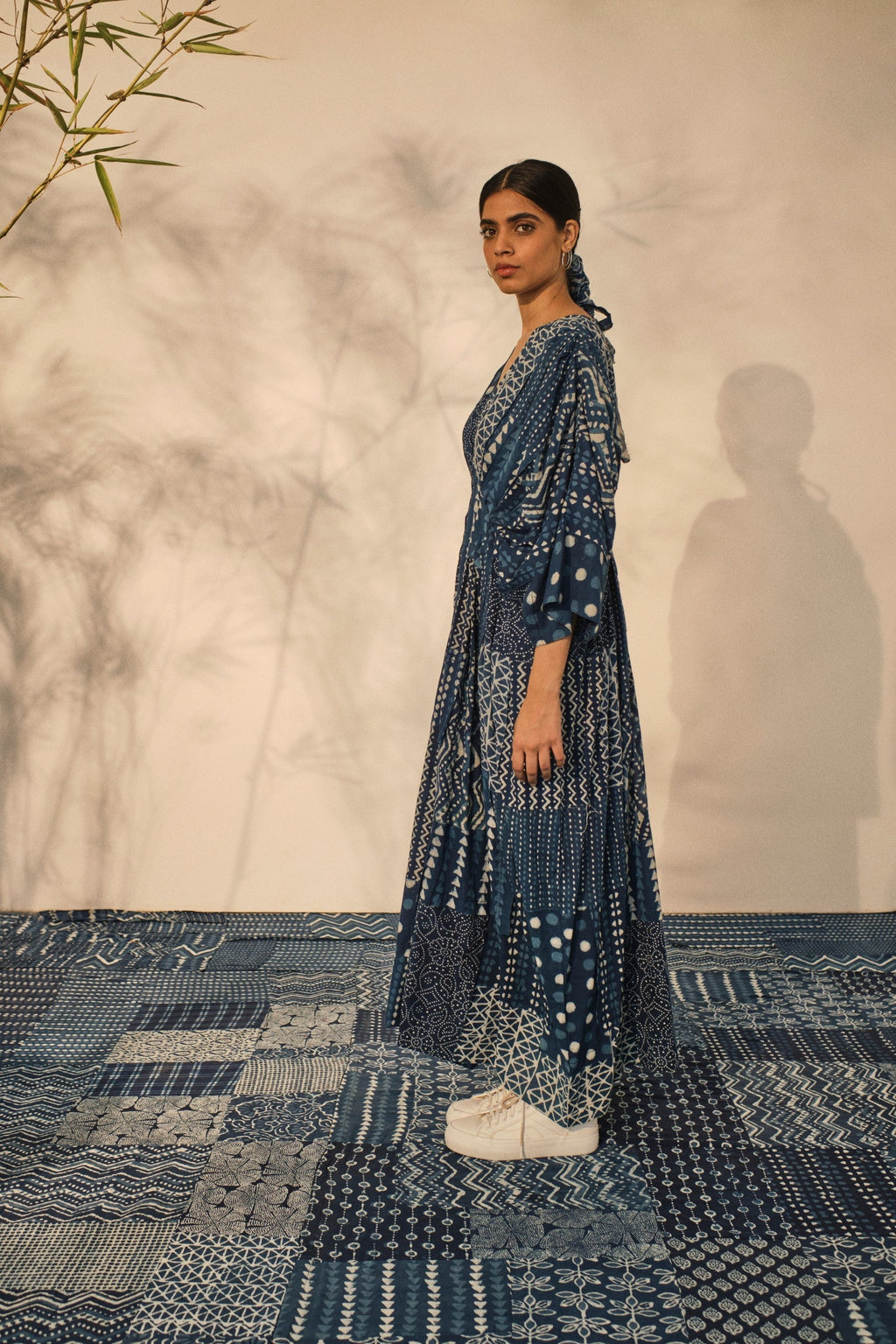 Evening Wear kaftan Dress at Kamakhyaa by Akashii Clothing. This item is 100% Blue Indigo Cotton, Bagru Prints, Blue, Evening Wear, handmade, Kaftan Dresses, Neeli by Akashi Clothing, Organic, Relaxed Fit