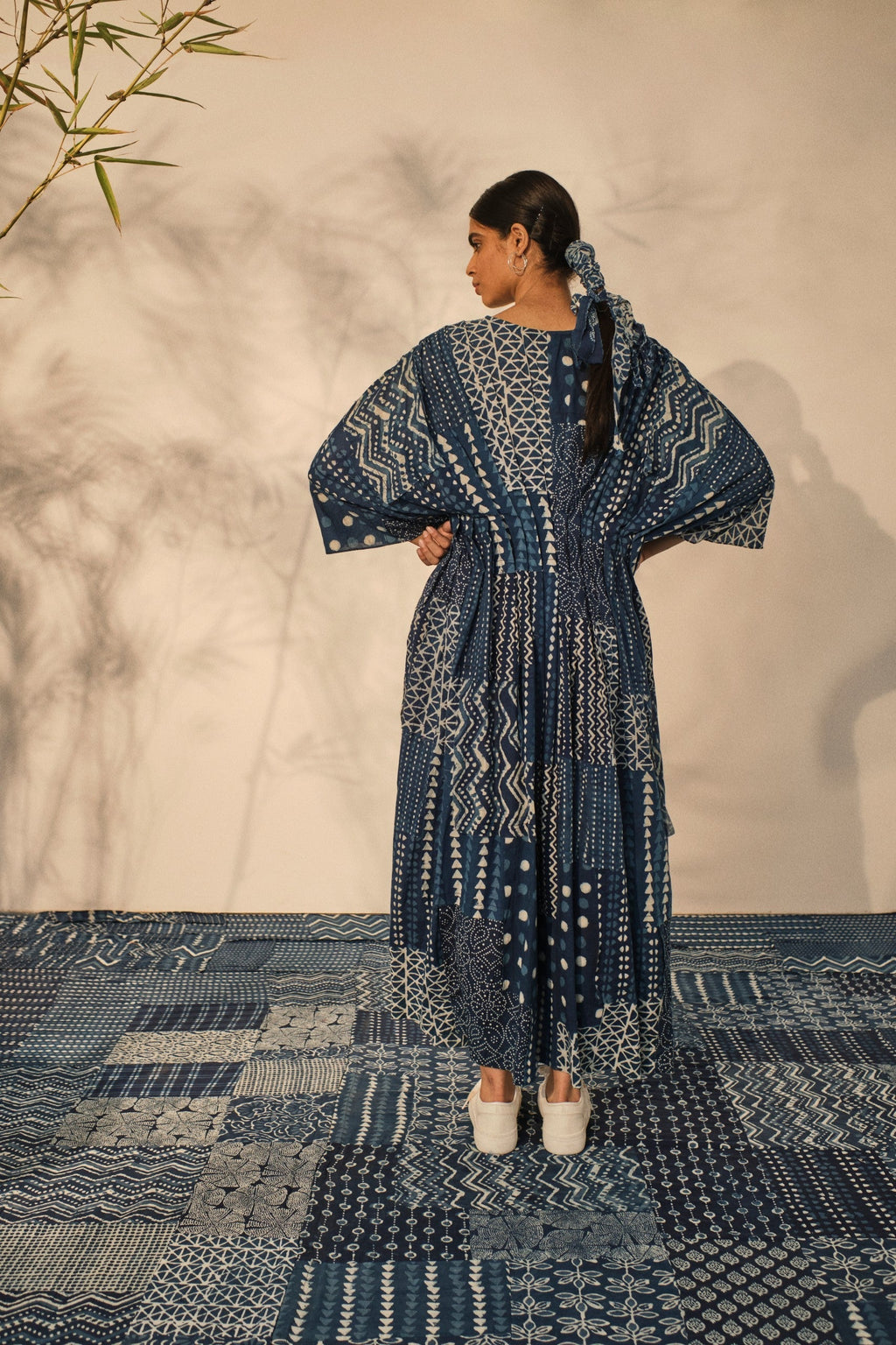 Evening Wear kaftan Dress at Kamakhyaa by Akashii Clothing. This item is 100% Blue Indigo Cotton, Bagru Prints, Blue, Evening Wear, handmade, Kaftan Dresses, Neeli by Akashi Clothing, Organic, Relaxed Fit