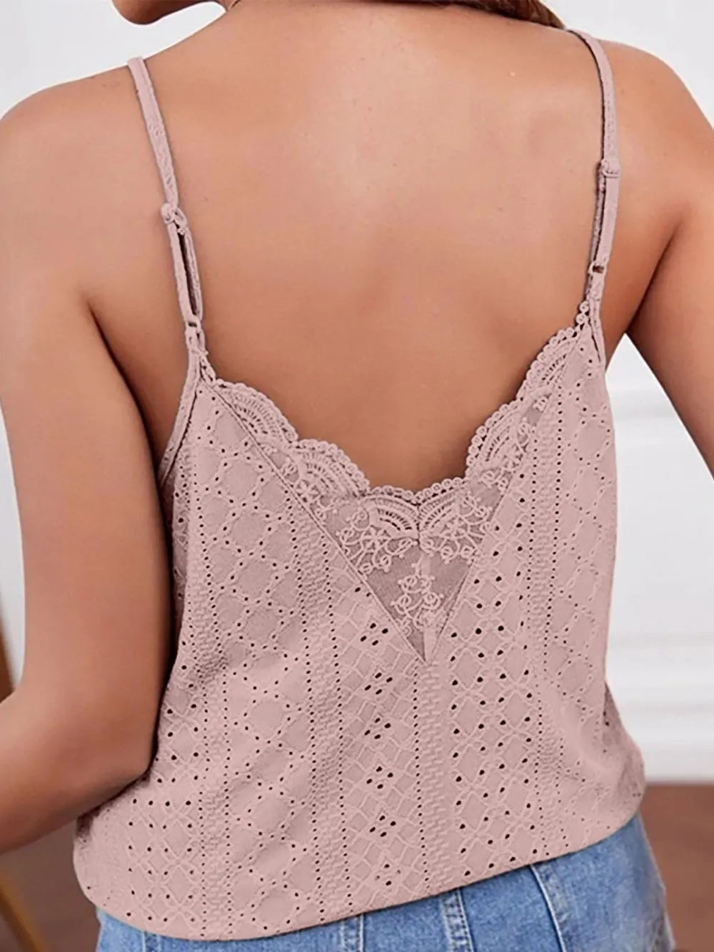 Eyelet Lace Detail V-Neck Cami at kamakhyaa.com by Trendsi. This item is Ship From Overseas, Under $100, W.L.S