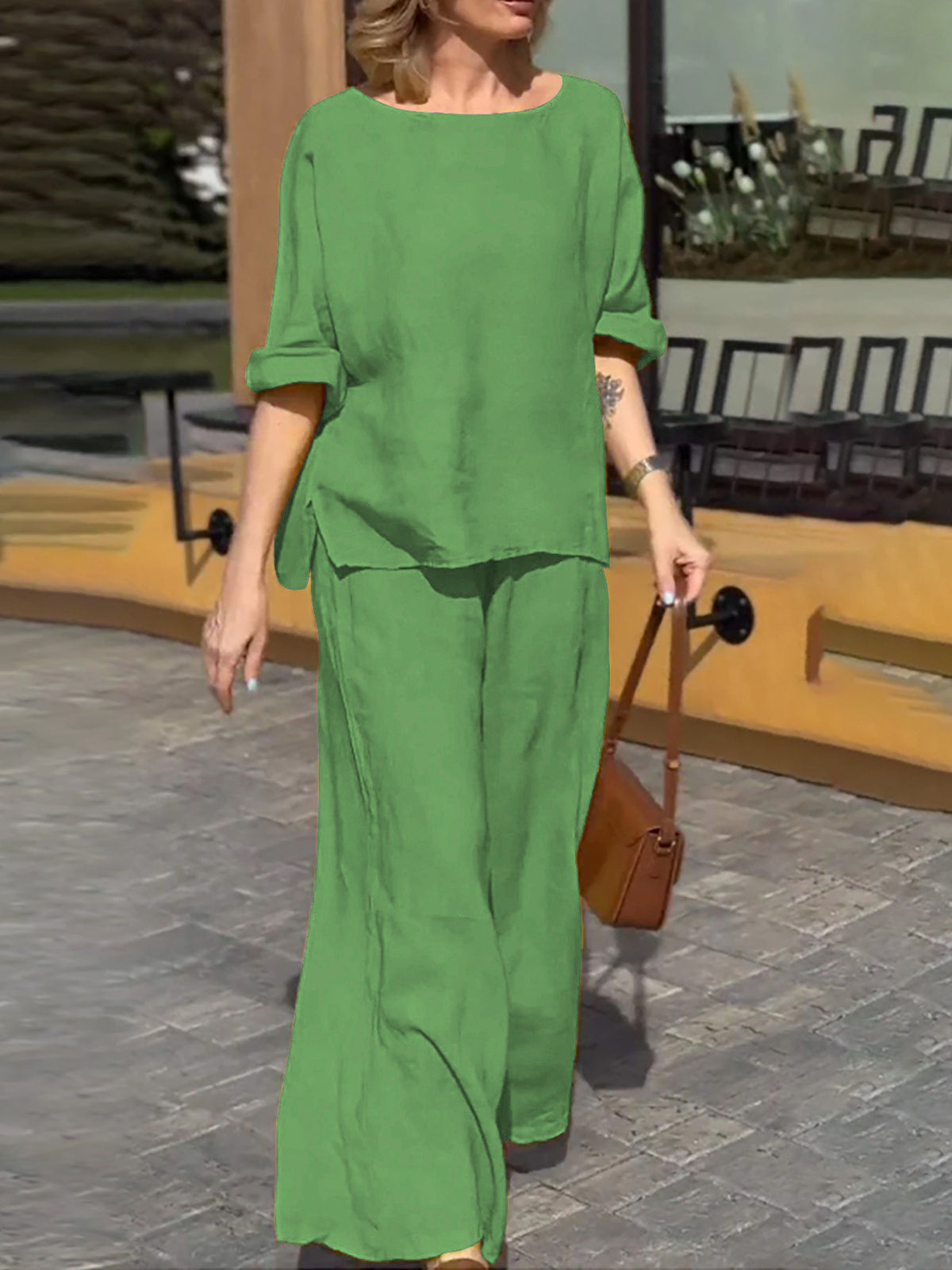 Fashionable American cotton and linen long-sleeved pants women's suit at kamakhyaa.com by kamakhyaa.com. This item is Under $50