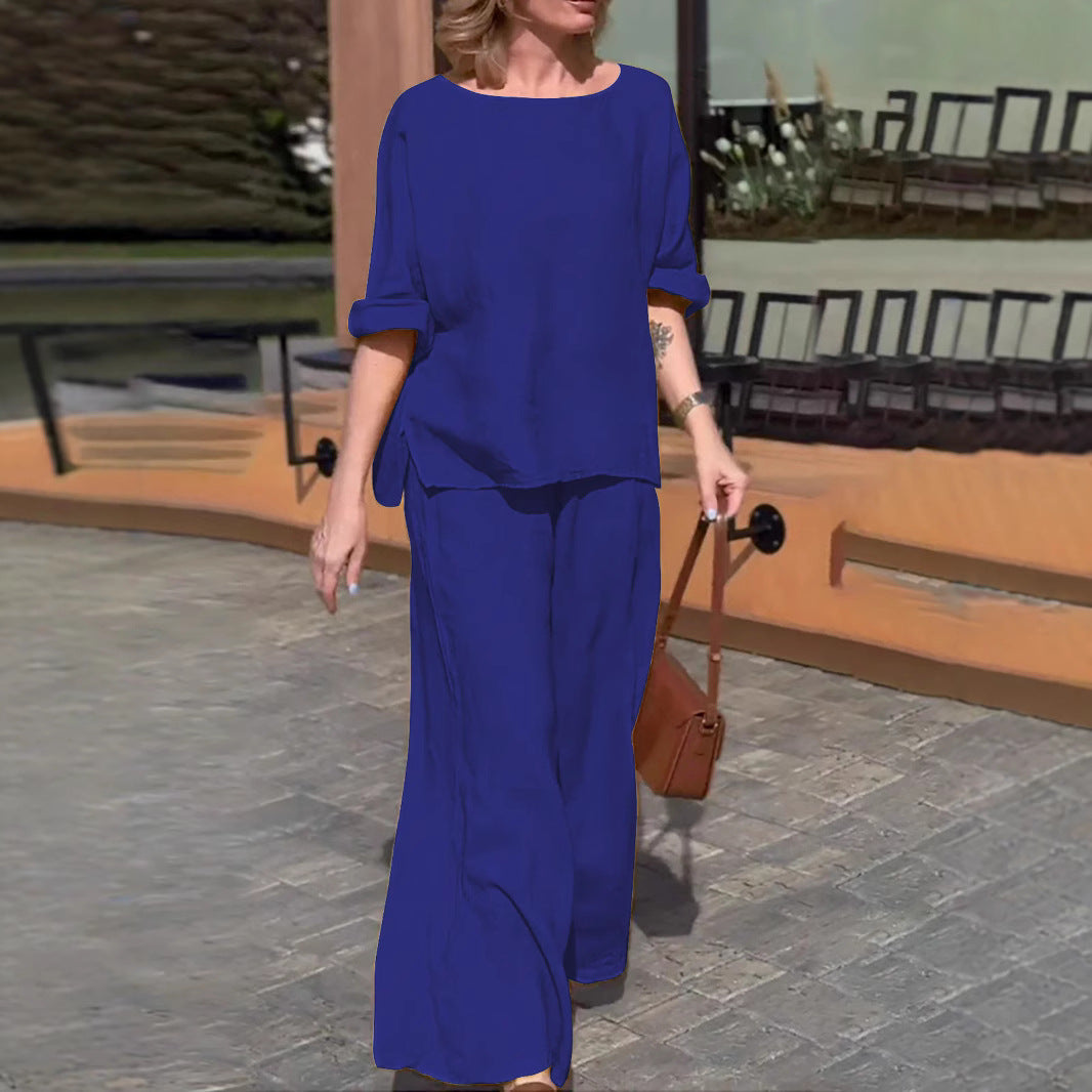 Fashionable American cotton and linen long-sleeved pants women's suit at kamakhyaa.com by kamakhyaa.com. This item is Under $50