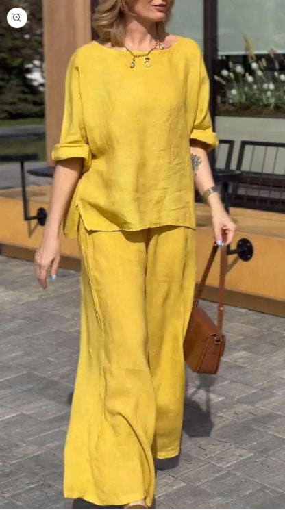 Fashionable American cotton and linen long-sleeved pants women's suit at kamakhyaa.com by kamakhyaa.com. This item is Under $50