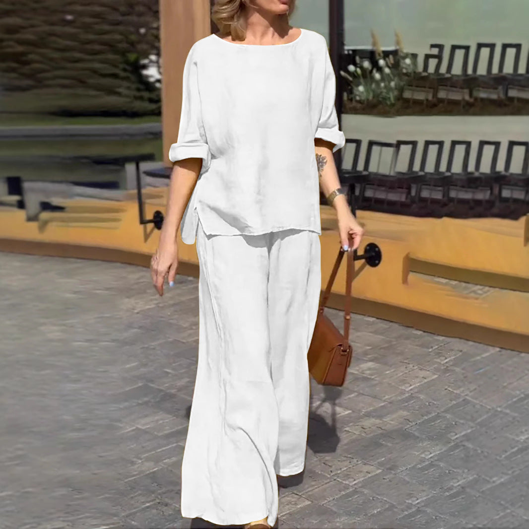Fashionable American cotton and linen long-sleeved pants women's suit at kamakhyaa.com by kamakhyaa.com. This item is Under $50