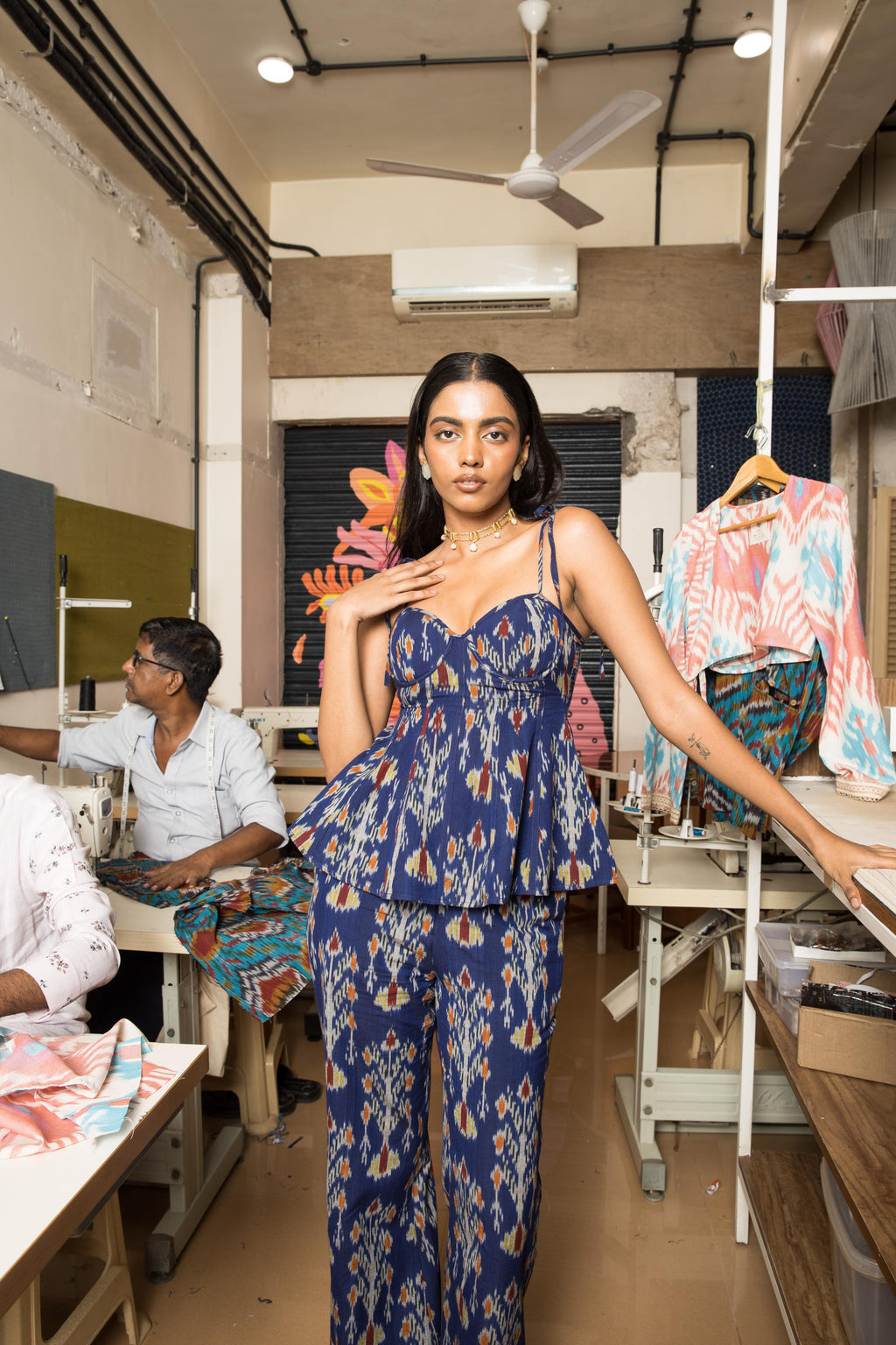 Fit & Flare Corset at kamakhyaa.com by Anushé Pirani. This item is 100% Cotton, Beach Wear, Blue, Brunch Wear, Casual Wear, Console Collection List, Cotton, Fresh Ink by Anushe Pirani, Handwoven cotton, Ikat Prints, Regular Fit, Resort Wear, Royal Blue, Vacation Wear, Womenswear