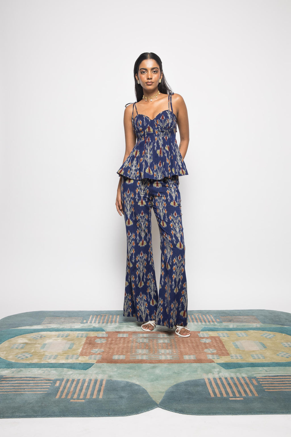 Fit & Flare Corset at kamakhyaa.com by Anushé Pirani. This item is 100% Cotton, Beach Wear, Blue, Brunch Wear, Casual Wear, Console Collection List, Cotton, Fresh Ink by Anushe Pirani, Handwoven cotton, Ikat Prints, Regular Fit, Resort Wear, Royal Blue, Vacation Wear, Womenswear