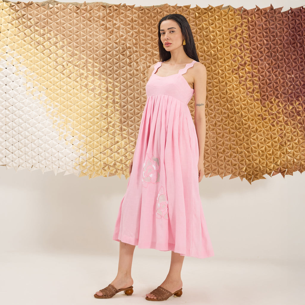 Fizzy Fleur at Kamakhyaa by The Loom Art. This item is Eco friendly, Empire Waist Dresses, Fluer De Code by The Loom Art, Hand Embroidered, Linen, Missing image, Organic, Pink