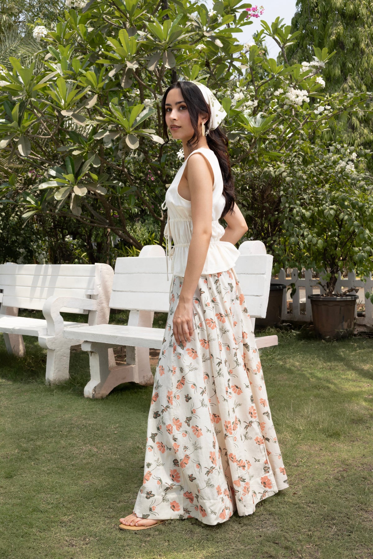 Floral A-Line Paneled Maxi Skirt at kamakhyaa.com by Akashi Clothing. This item is Cosmos by Akashi Clothing, Internal Tags Missing, Under $50