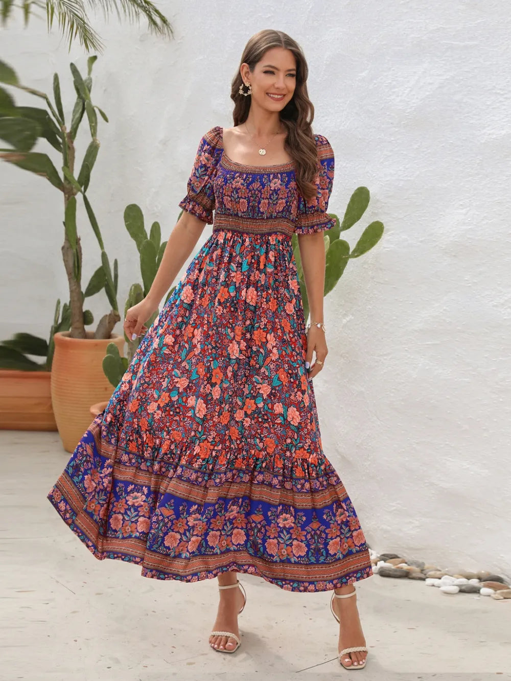 Floral Flounce Sleeve Midi Dress at kamakhyaa.com by Trendsi. This item is A@Y@Y, Ship From Overseas, Under $100