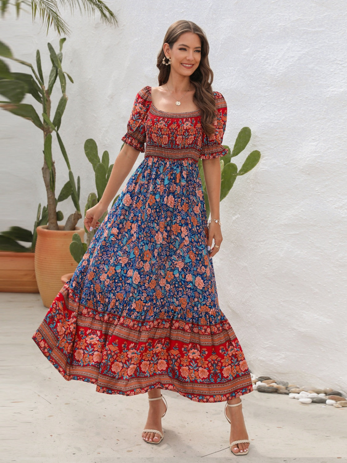 Floral Flounce Sleeve Midi Dress at Kamakhyaa by Trendsi. This item is A@Y@Y, Ship From Overseas, Trendsi