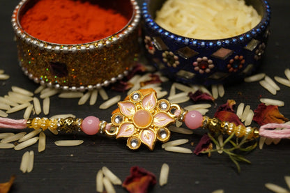 Floral Gold Brass at Kamakhyaa by Kamakhyaa. This item is Green, Grey, jewelry, Natural, Pink, Rakhi, Red, Under 1500, Under 1750, Upcycled, Yellow