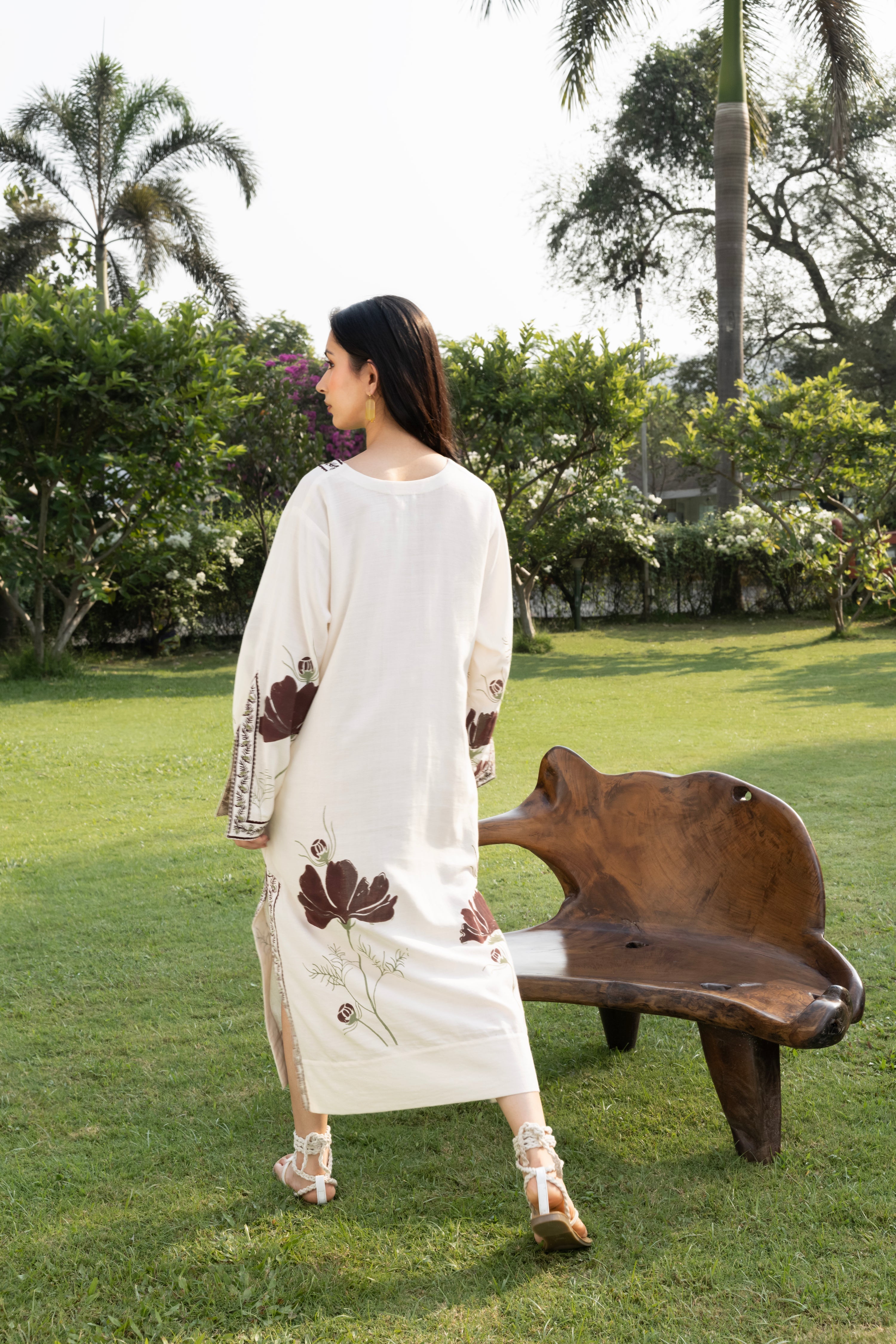 Floral Kaftan with Embroidered Detailing at kamakhyaa.com by Akashi Clothing. This item is Cosmos by Akashi Clothing, Internal Tags Missing, Under $50