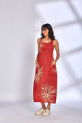 Floral Print Red Dress at Kamakhyaa by Hasttvam. This item is Cotton, Floral, Fusion Wear, Natural dyes, Red, Relaxed Fit, Respondible production and Vegan