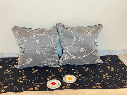 Floral Tapestry Cushion Cover Sets at Kamakhyaa by Aetherea. This item is 100% Cotton, Black, Cushion covers, Embroidered, Home, ivory, Piping, Rose, Sheer, Upcycled