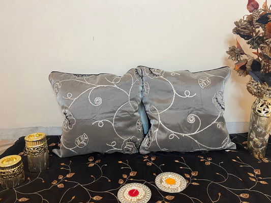 Floral Tapestry Cushion Cover Sets at Kamakhyaa by Aetherea. This item is 100% Cotton, Black, Cushion covers, Embroidered, Home, ivory, Piping, Rose, Sheer, Upcycled