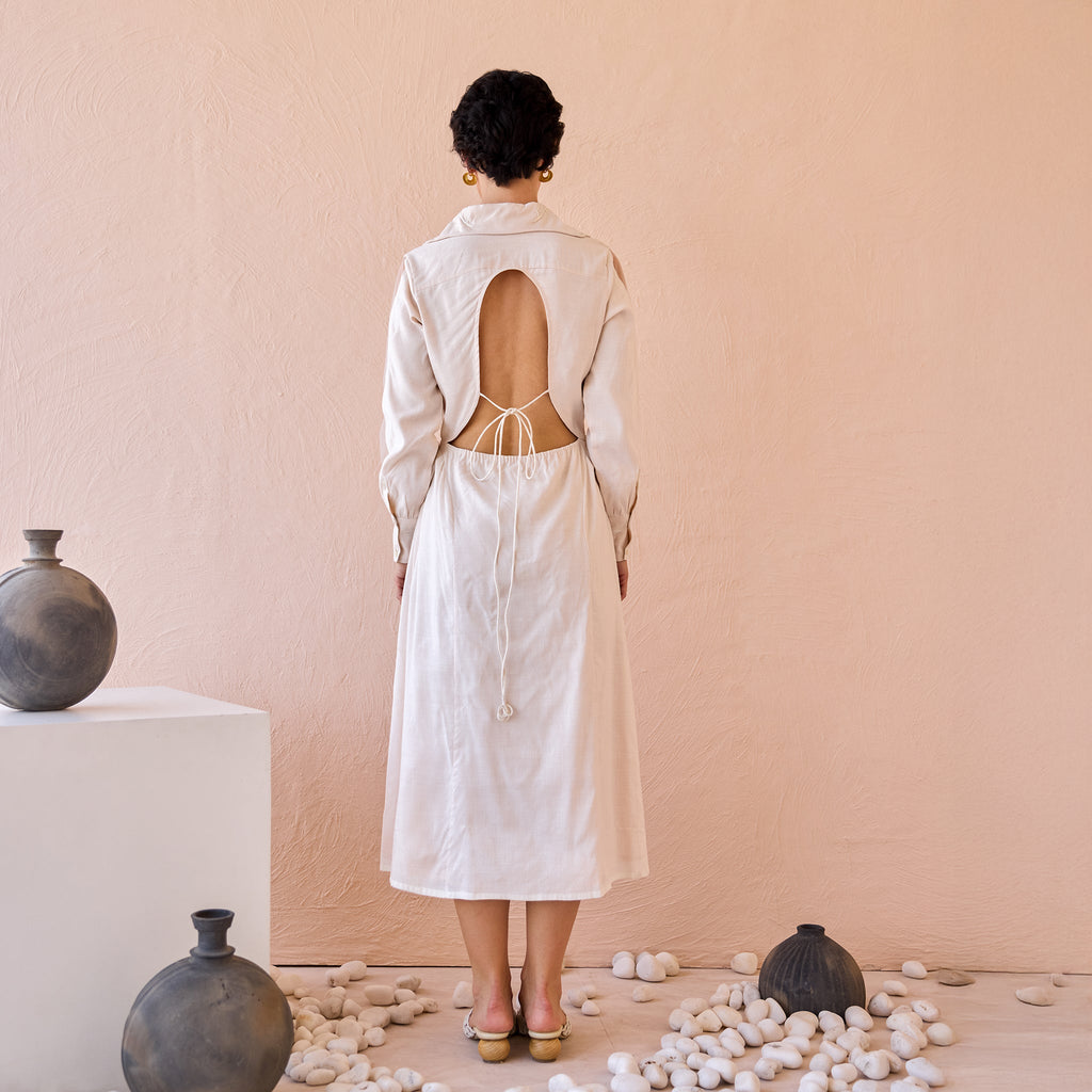 Floret Flicker at Kamakhyaa by The Loom Art. This item is Eco friendly, Fluer De Code by The Loom Art, Hand Embroidered, Ivory, Linen, Organic, Shirt Dresses