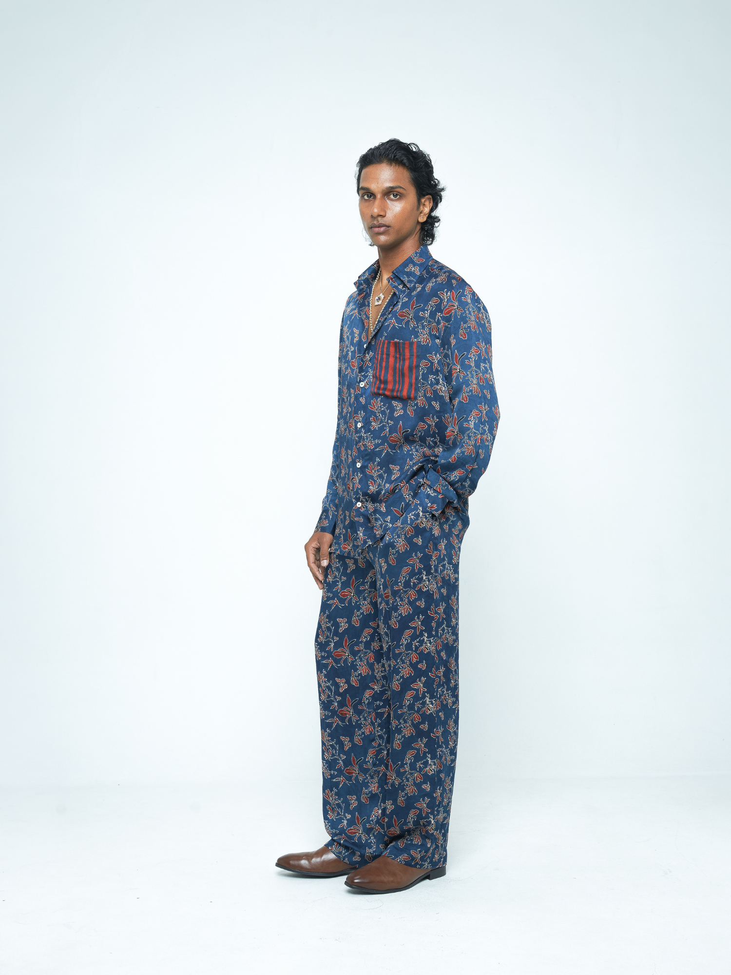 Flutter & Flow Shirt at Kamakhyaa by Anushé Pirani. This item is Bloom After Dark by Anushe Pirani, Menswear, Midnight Blueprint, T-Shirts & Shirts, Tops & Shirts