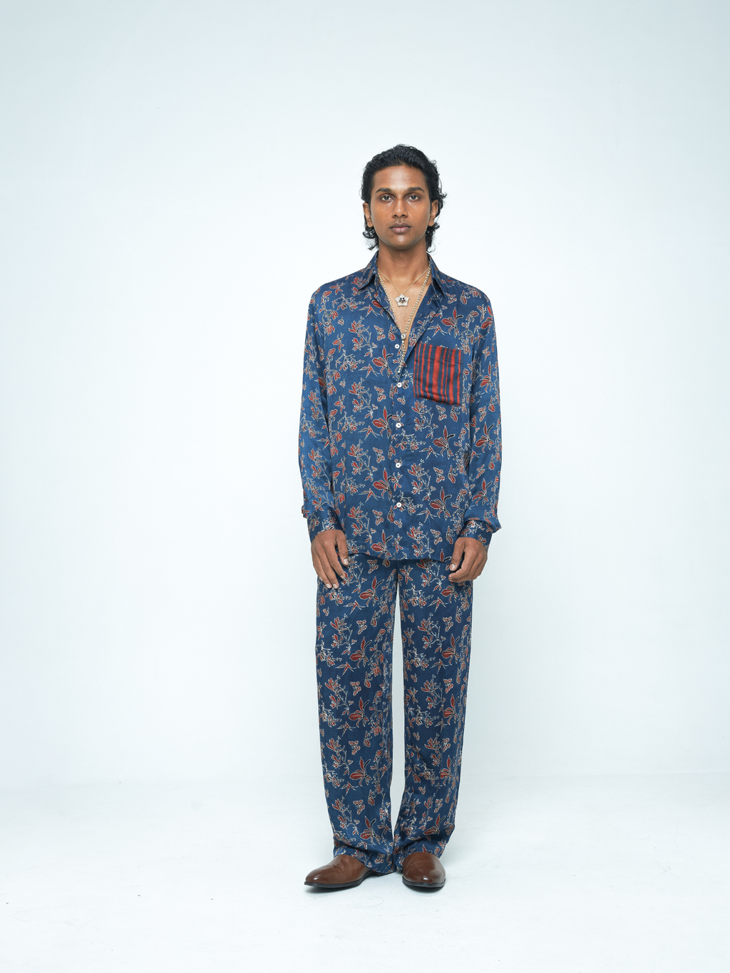 Flutter & Flow Shirt at Kamakhyaa by Anushé Pirani. This item is Bloom After Dark by Anushe Pirani, Menswear, Midnight Blueprint, T-Shirts & Shirts, Tops & Shirts