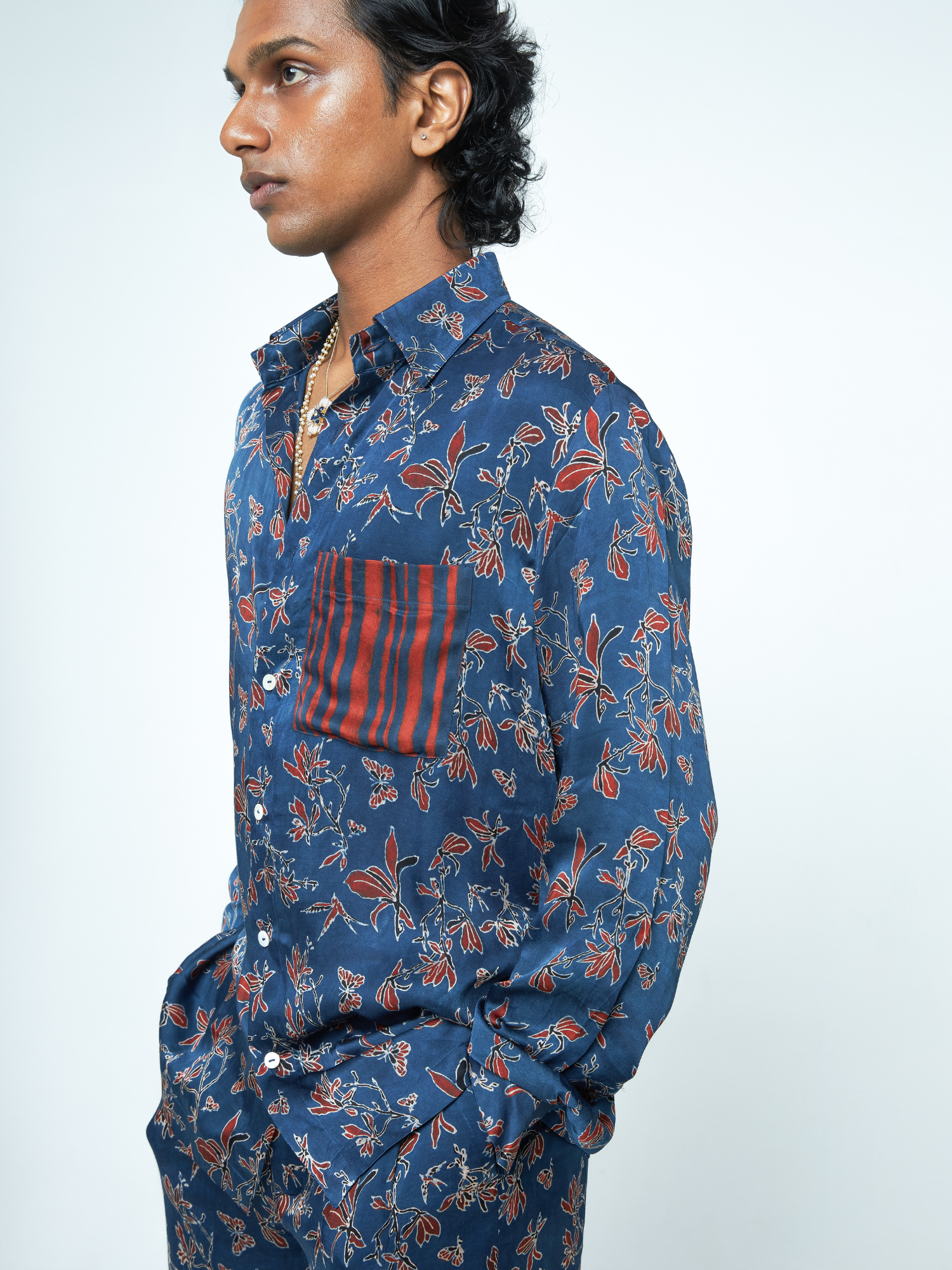 Flutter & Flow Shirt at Kamakhyaa by Anushé Pirani. This item is Bloom After Dark by Anushe Pirani, Menswear, Midnight Blueprint, T-Shirts & Shirts, Tops & Shirts