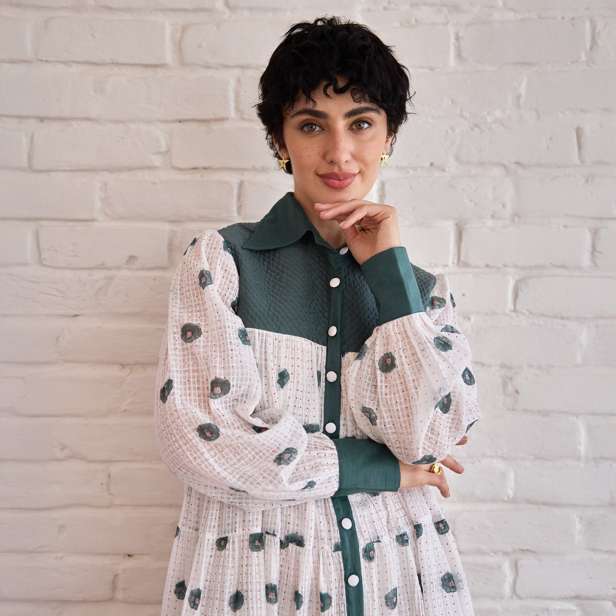 forest blooms shirt dress Ruffle T-shirt Dress, Blooming Forest Bright KAIKO