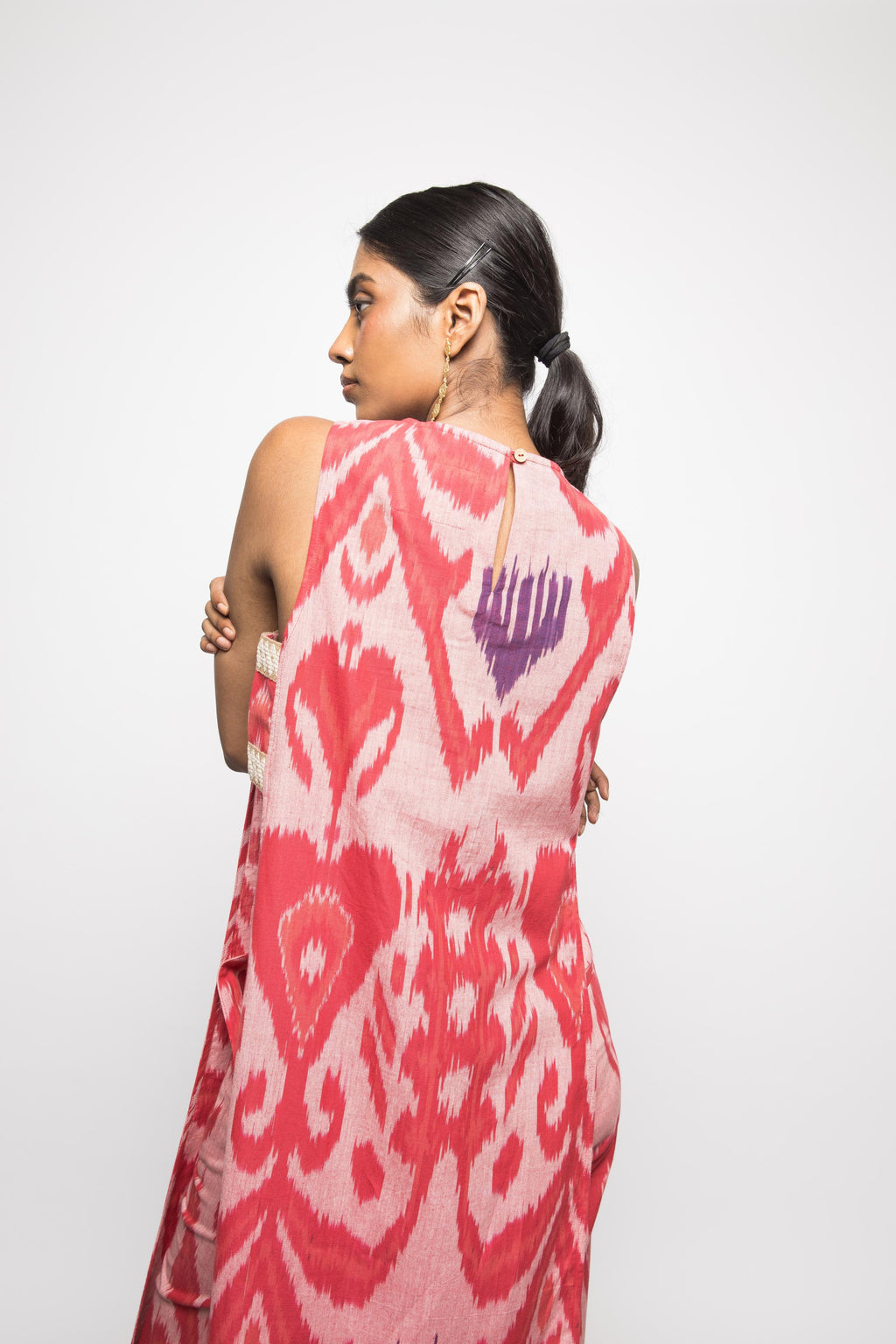 Free Flow Tunic at kamakhyaa.com by Anushé Pirani. This item is 100% Cotton, Beach Wear, Blush Pink, Brunch Wear, Console Collection List, Cotton, Fresh Ink by Anushe Pirani, Handwoven cotton, Ikat Prints, Pink, Regular Fit, Resort Wear, Vacation Wear
