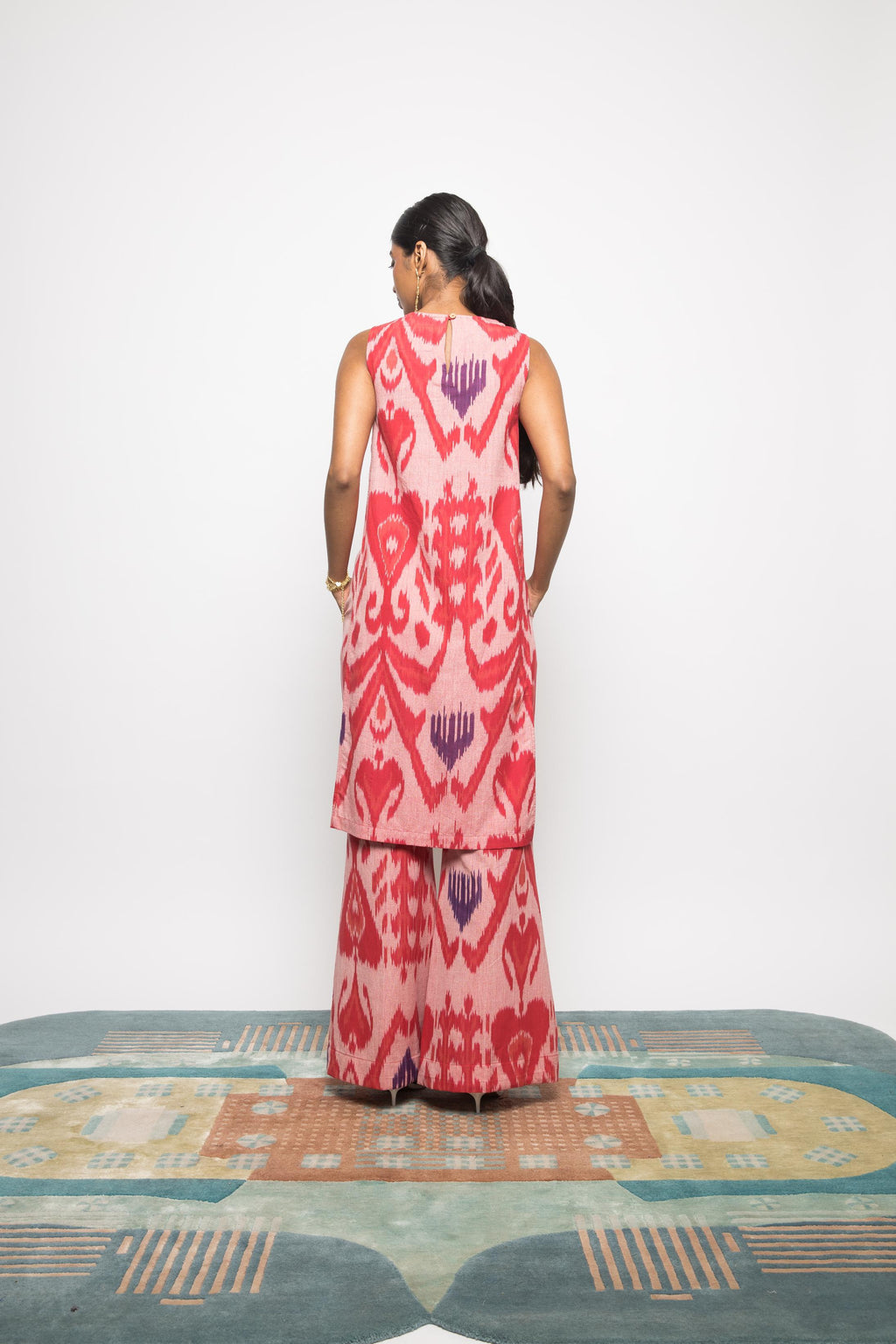 Free Flow Tunic at kamakhyaa.com by Anushé Pirani. This item is 100% Cotton, Beach Wear, Blush Pink, Brunch Wear, Console Collection List, Cotton, Fresh Ink by Anushe Pirani, Handwoven cotton, Ikat Prints, Pink, Regular Fit, Resort Wear, Vacation Wear