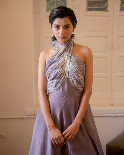 Frosted Mauve at Kamakhyaa by The Loom Art. This item is Casual Wear, Designer Event, Halter Neck Dresses, Handwoven Chanderi Silk, July Sale, July Sale 2023, Lucid Dreams by The Loom Art, Multicolor, Organic, Pink, Silk Saga, Solids, Women Led Designer, Womenswear