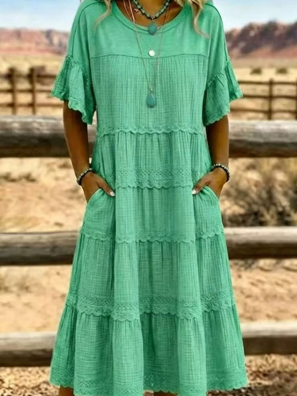 Full Size Tiered Ruffle Sleeve Midi Dress with Pockets Plus Size at kamakhyaa.com by Trendsi. This item is Chic Symphony, Ship From Overseas