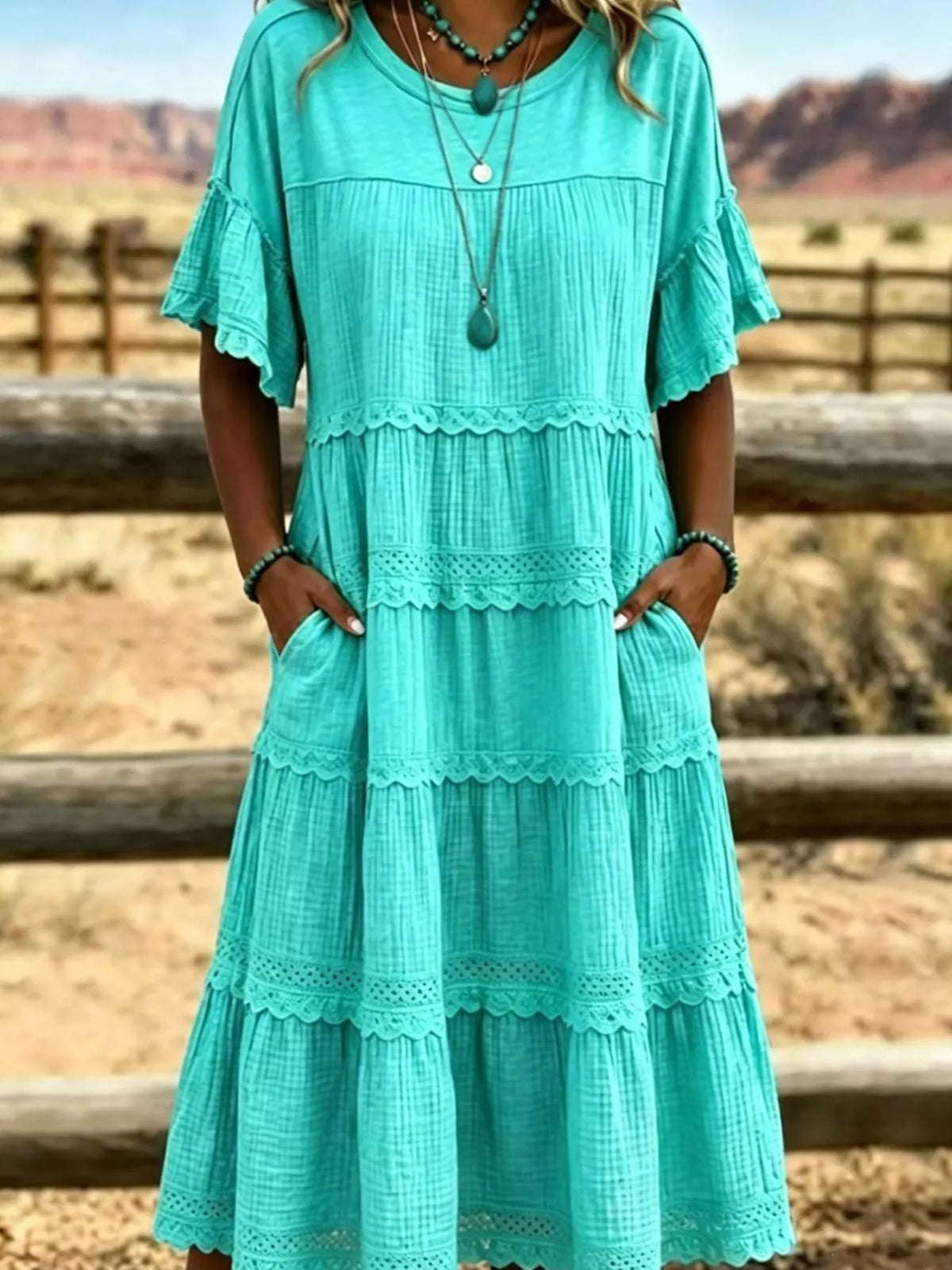 Full Size Tiered Ruffle Sleeve Midi Dress with Pockets Plus Size at kamakhyaa.com by Trendsi. This item is Chic Symphony, Ship From Overseas