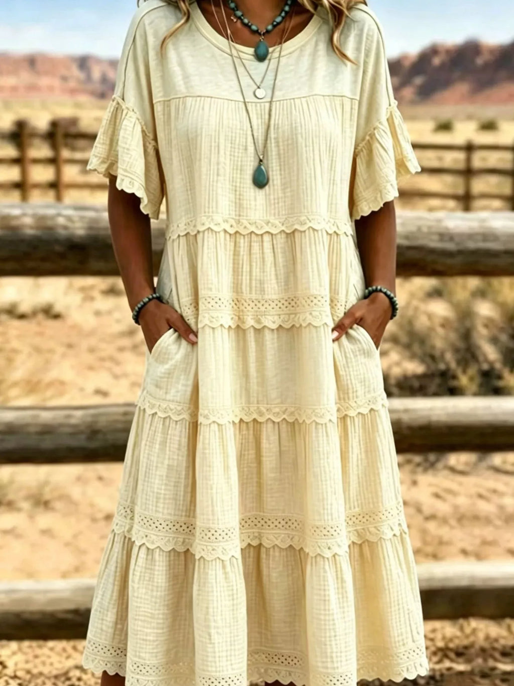 Full Size Tiered Ruffle Sleeve Midi Dress with Pockets Plus Size at kamakhyaa.com by Trendsi. This item is Chic Symphony, Ship From Overseas