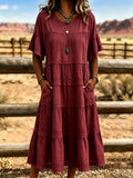 Full Size Tiered Ruffle Sleeve Midi Dress with Pockets Plus Size at kamakhyaa.com by Trendsi. This item is Chic Symphony, Ship From Overseas