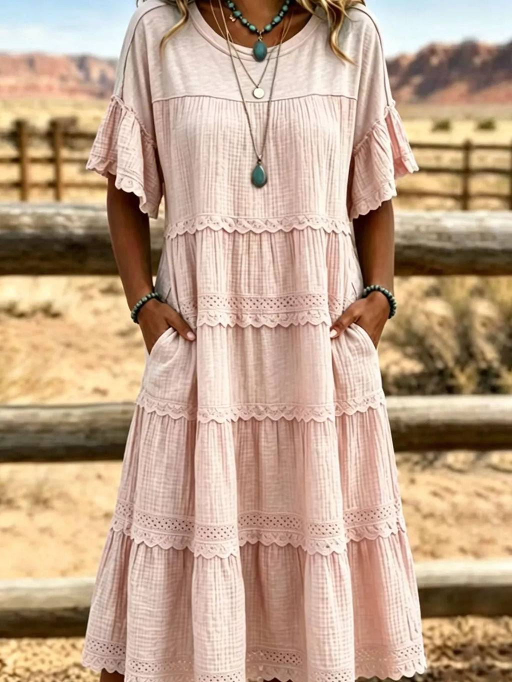 Full Size Tiered Ruffle Sleeve Midi Dress with Pockets Plus Size at kamakhyaa.com by Trendsi. This item is Chic Symphony, Ship From Overseas