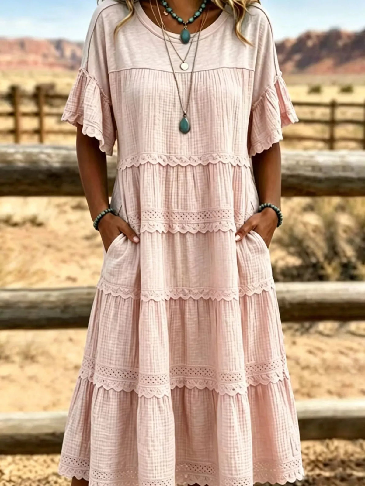 Full Size Tiered Ruffle Sleeve Midi Dress with Pockets Plus Size at kamakhyaa.com by Trendsi. This item is Chic Symphony, Ship From Overseas