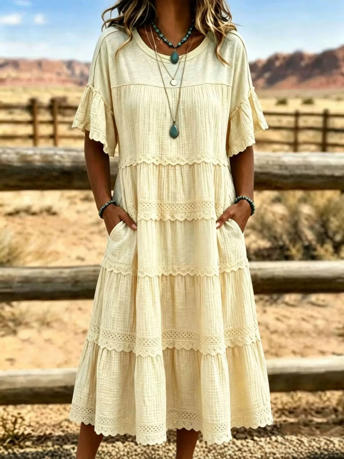 Full Size Tiered Ruffle Sleeve Midi Dress with Pockets Plus Size at kamakhyaa.com by Trendsi. This item is Chic Symphony, Ship From Overseas