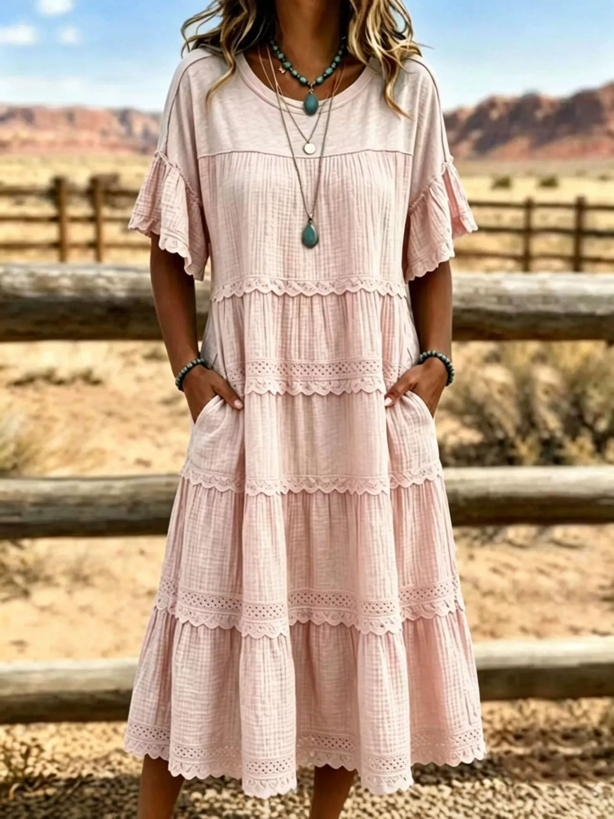 Full Size Tiered Ruffle Sleeve Midi Dress with Pockets Plus Size at kamakhyaa.com by Trendsi. This item is Chic Symphony, Ship From Overseas