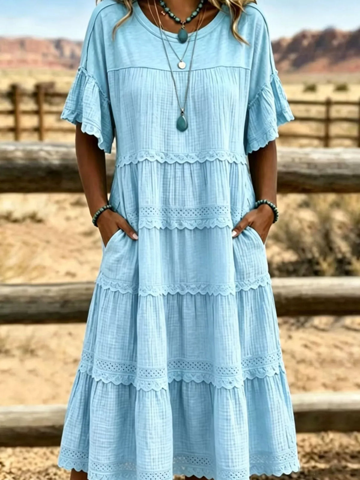 Full Size Tiered Ruffle Sleeve Midi Dress with Pockets Plus Size at kamakhyaa.com by Trendsi. This item is Chic Symphony, Ship From Overseas