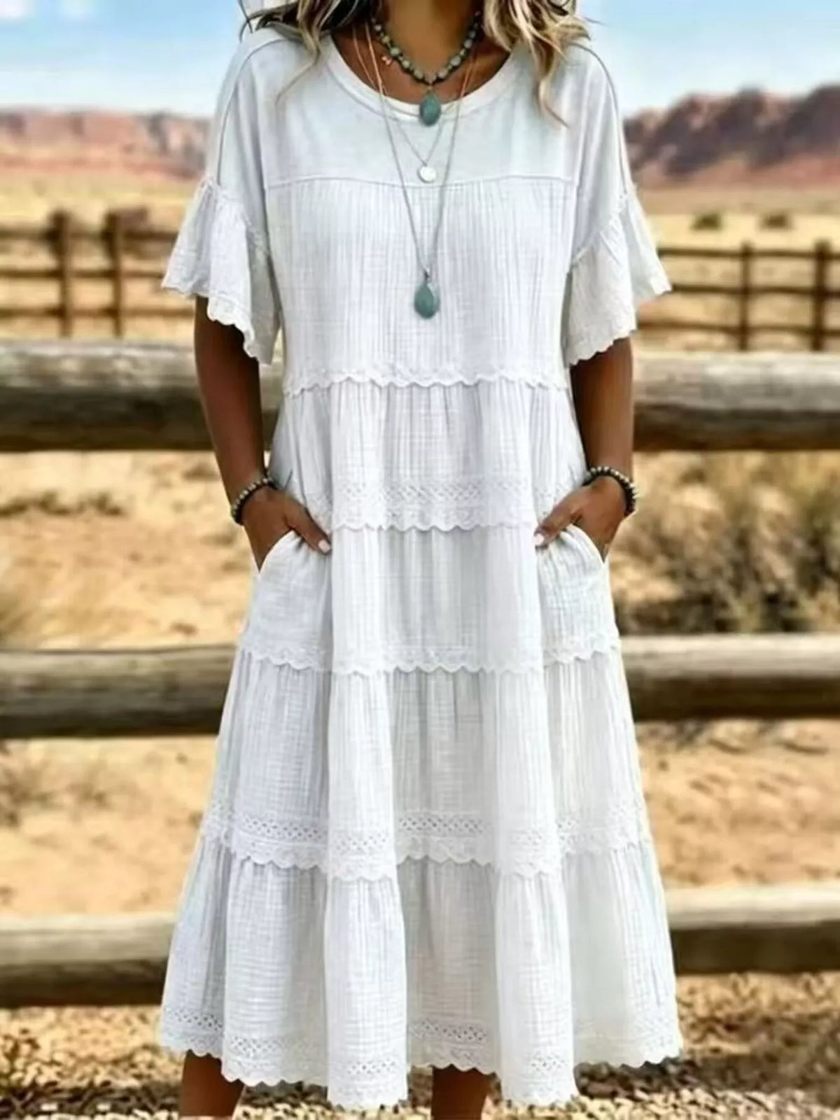 Full Size Tiered Ruffle Sleeve Midi Dress with Pockets Plus Size at kamakhyaa.com by Trendsi. This item is Chic Symphony, Ship From Overseas