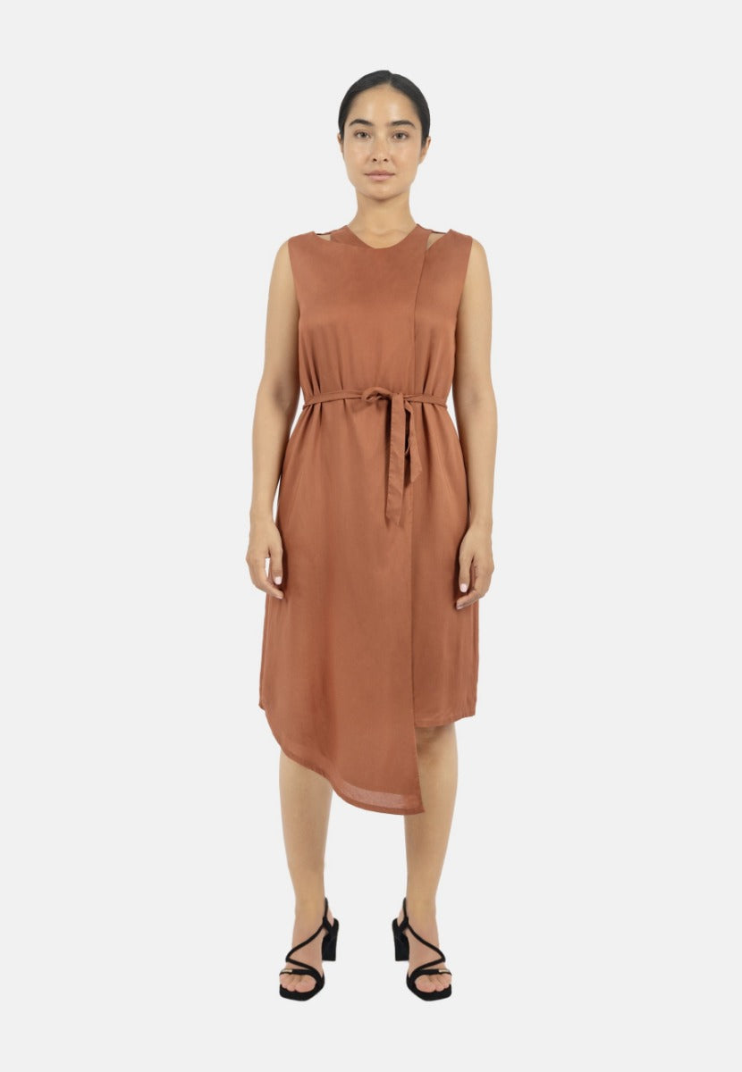 Funchal Asymmetric Wrap Dress DK Red at Kamakhyaa by 1 People. This item is Made from Natural Materials