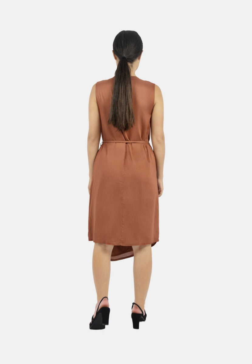 Funchal Asymmetric Wrap Dress DK Red at Kamakhyaa by 1 People. This item is Made from Natural Materials