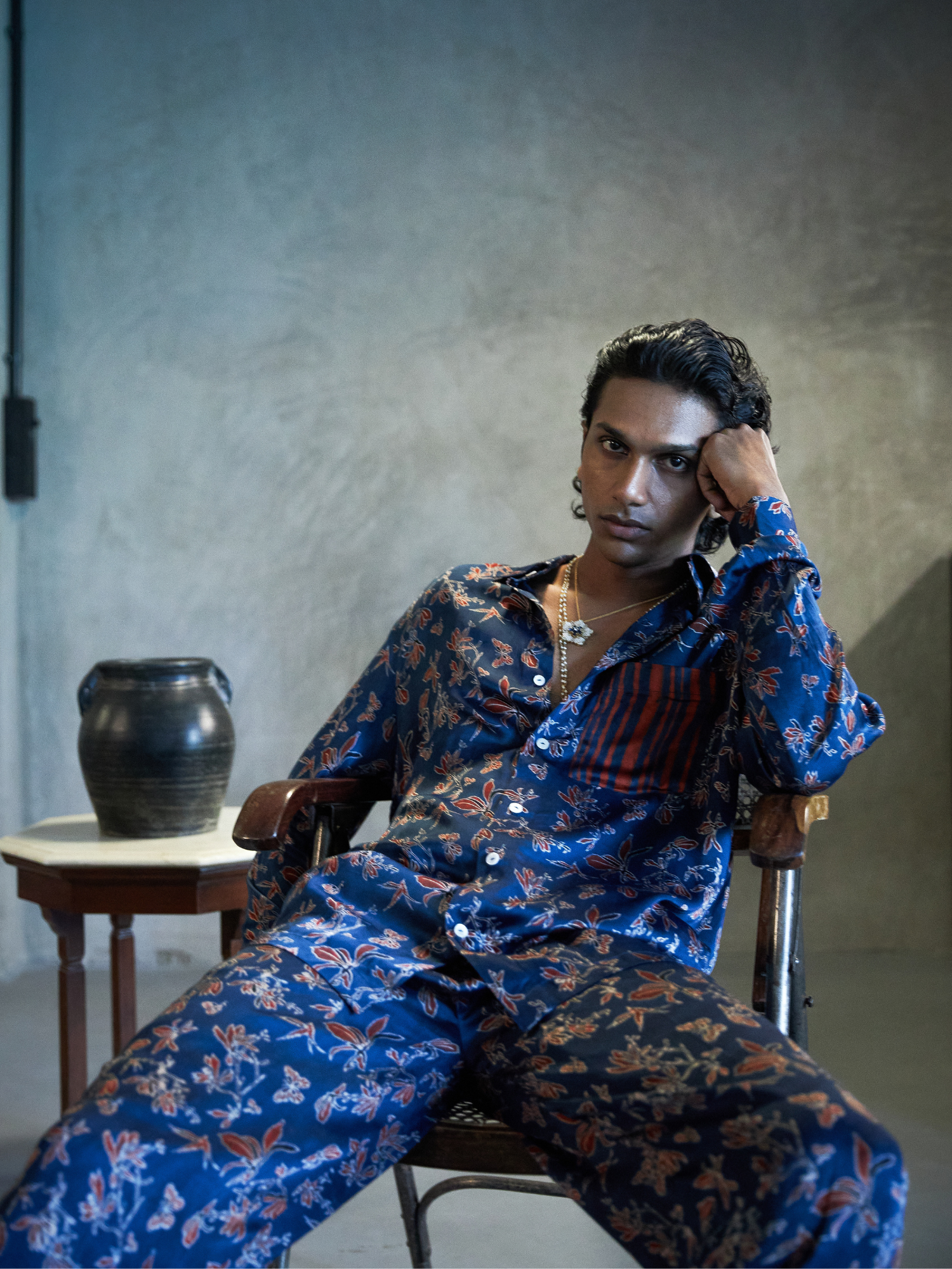 Garden Pleat Pants at Kamakhyaa by Anushé Pirani. This item is Bloom After Dark by Anushe Pirani, Menswear, Midnight Blueprint, Pants