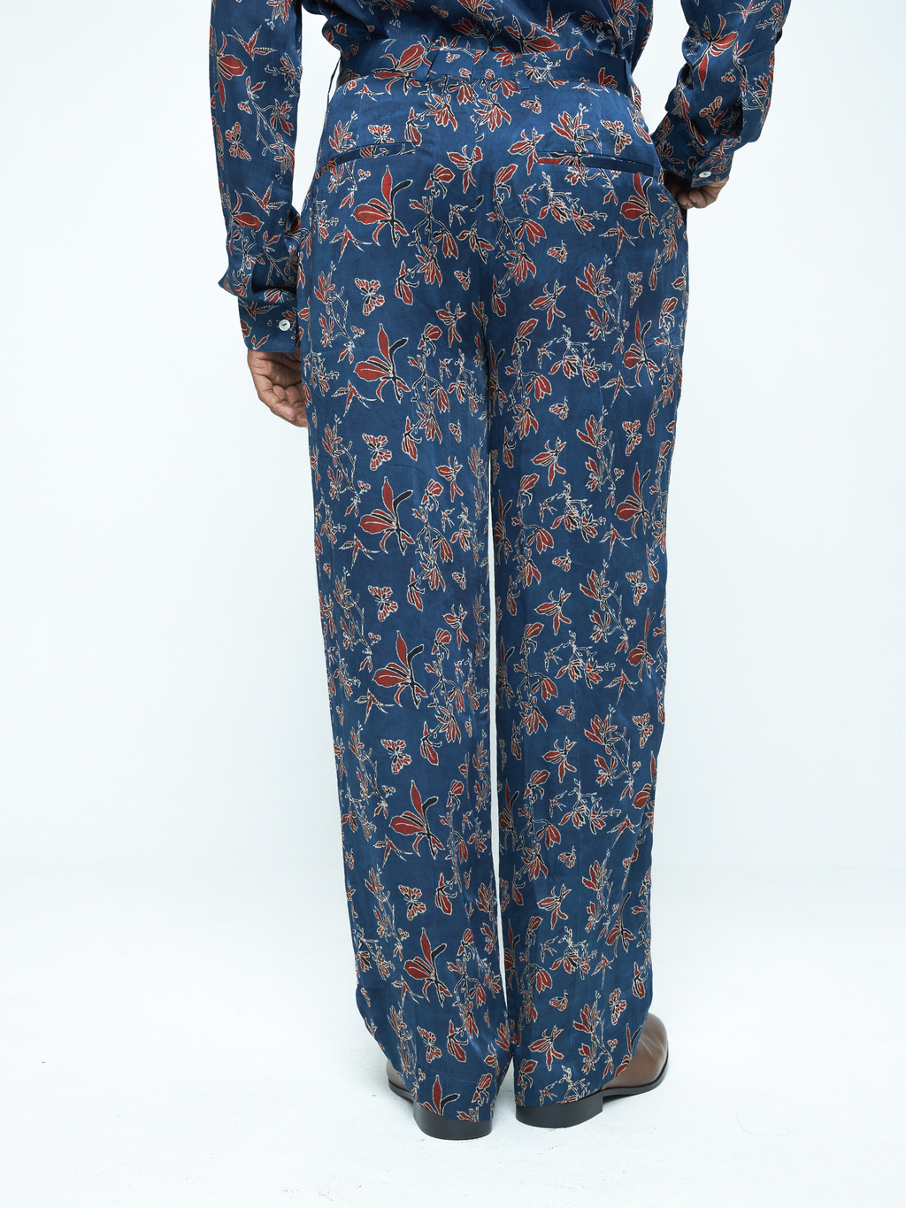 Garden Pleat Pants at Kamakhyaa by Anushé Pirani. This item is Bloom After Dark by Anushe Pirani, Menswear, Midnight Blueprint, Pants