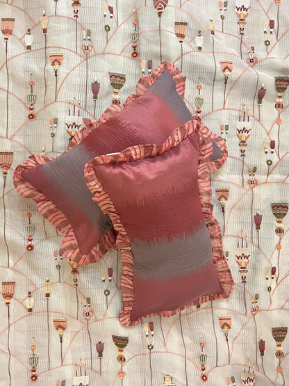 Garnet Gingham Cushion Cover Sets at Kamakhyaa by Aetherea. This item is Cotton, Cushion covers, Deck Cushion, Frills, Home, Metallic, Plaids, Red, Sheer, Upcycled