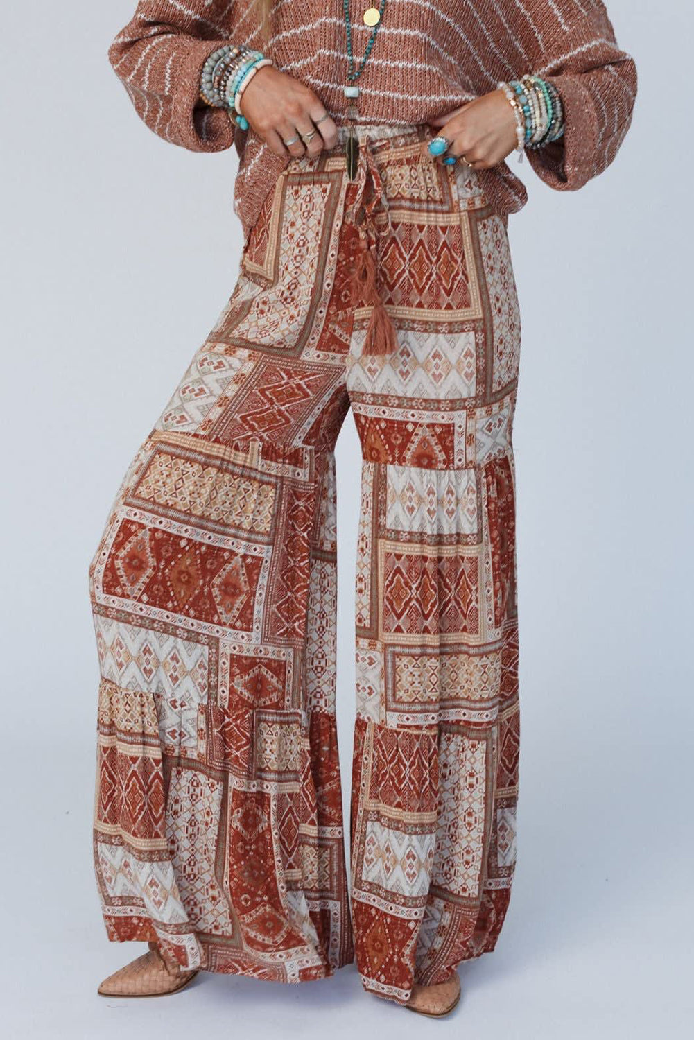 Geometric High Waist Wide Leg Pants at Kamakhyaa by Trendsi. This item is Ship From Overseas, SYNZ, Trendsi