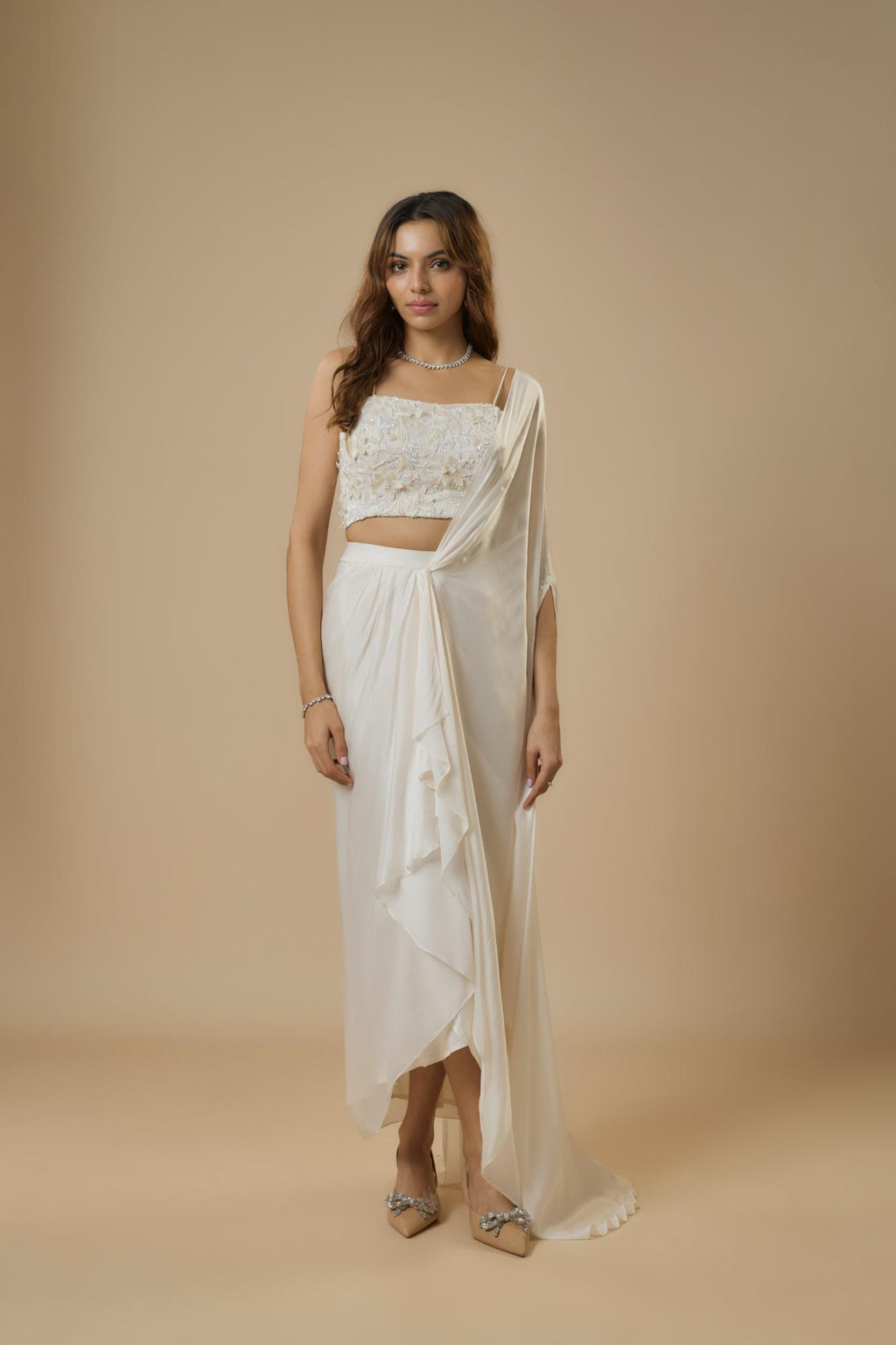 Georgette Ice Blue Drape Saree at Kamakhyaa by Ewoke. This item is Drape saree, draped set, ethnic coords set, Georgette, Nostalgia's Thread by Ewoke, Sustainable, sustainable fashion