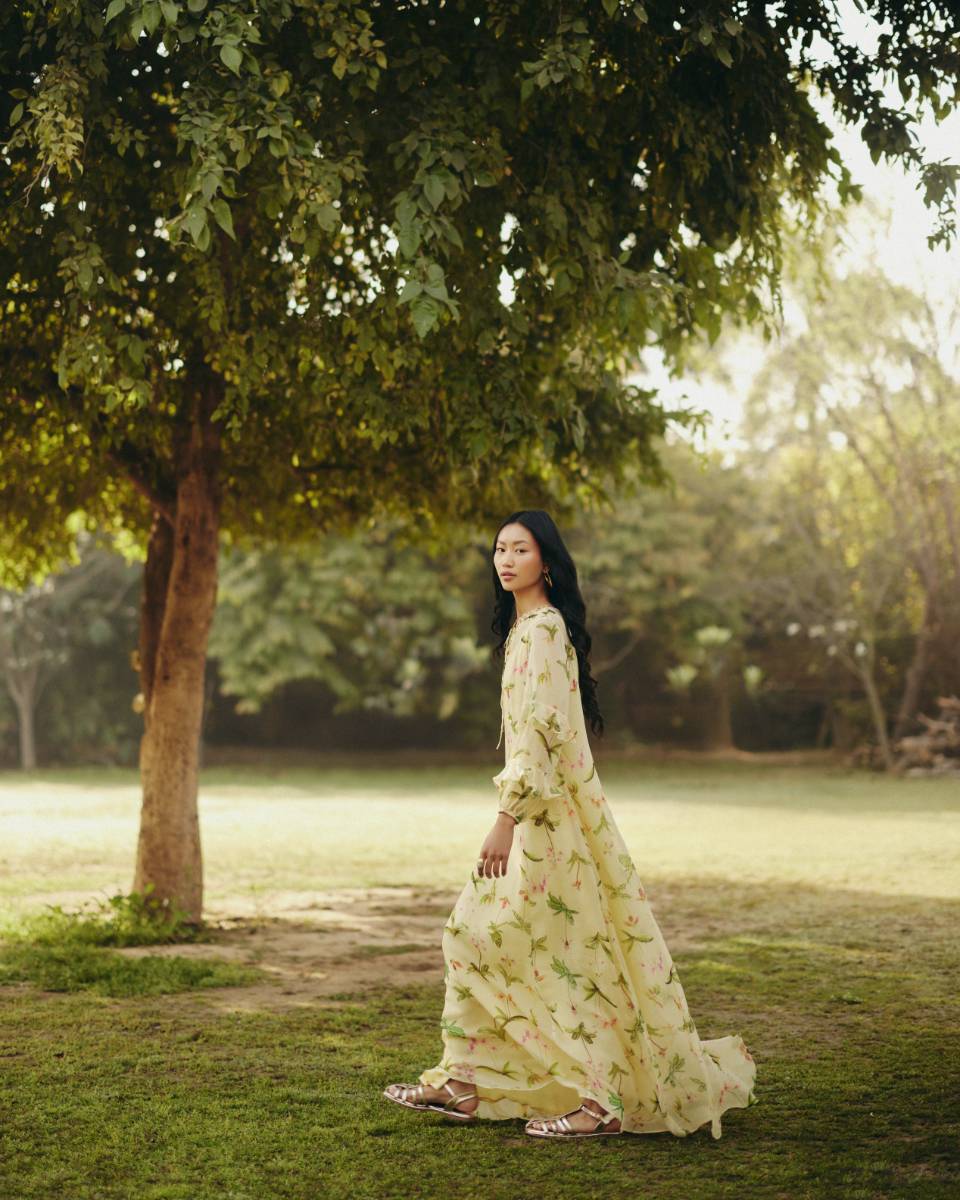 Georgette Iris Floral Maxi Dress at Kamakhyaa by Ewoke. This item is Floral, floral print, Georgette, Nostalgia's Thread by Ewoke, Party Wear, round neck, sustainable fashion, Under $200