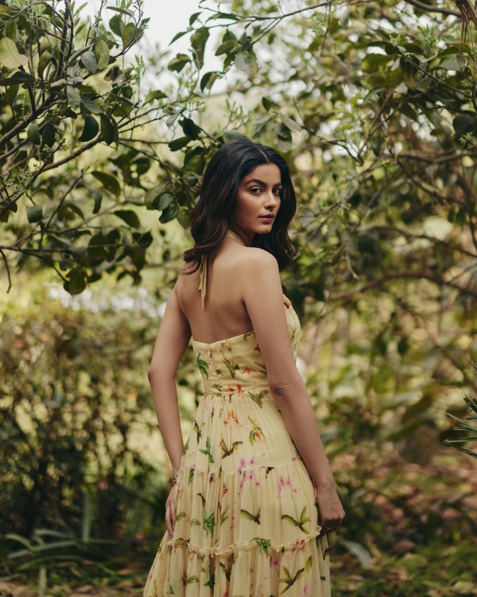 Georgette Iris Halter Neck Maxi Dress at Kamakhyaa by Ewoke. This item is Floral, floral halter neck, Georgette, halter neck, Missing image, Nostalgia's Thread by Ewoke, Party Wear, sustainable fashion