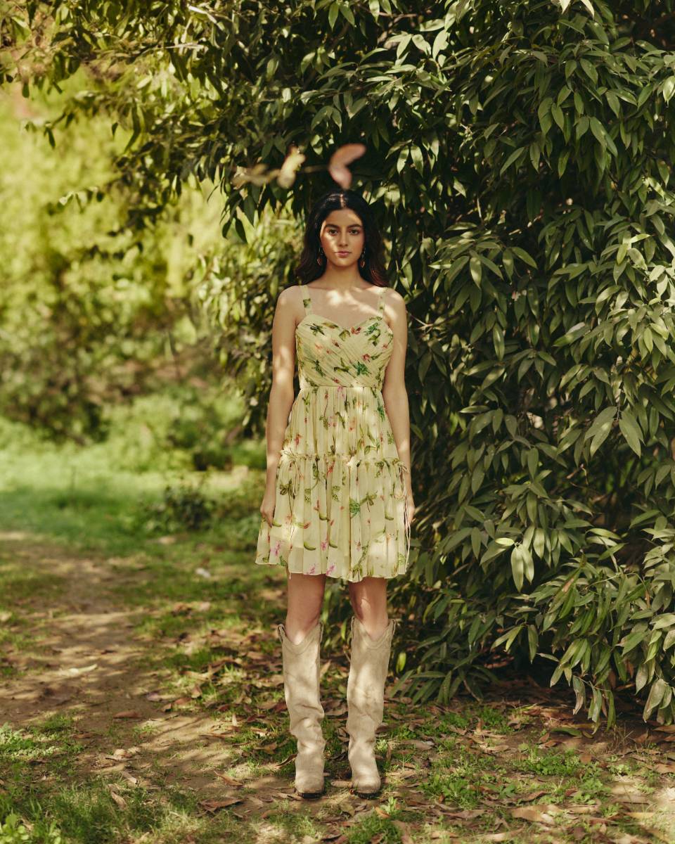 Georgette Iris Mini Dress at Kamakhyaa by Ewoke. This item is Floral, floral top, Georgette, Nostalgia's Thread by Ewoke, sustainable fashion, Under $200