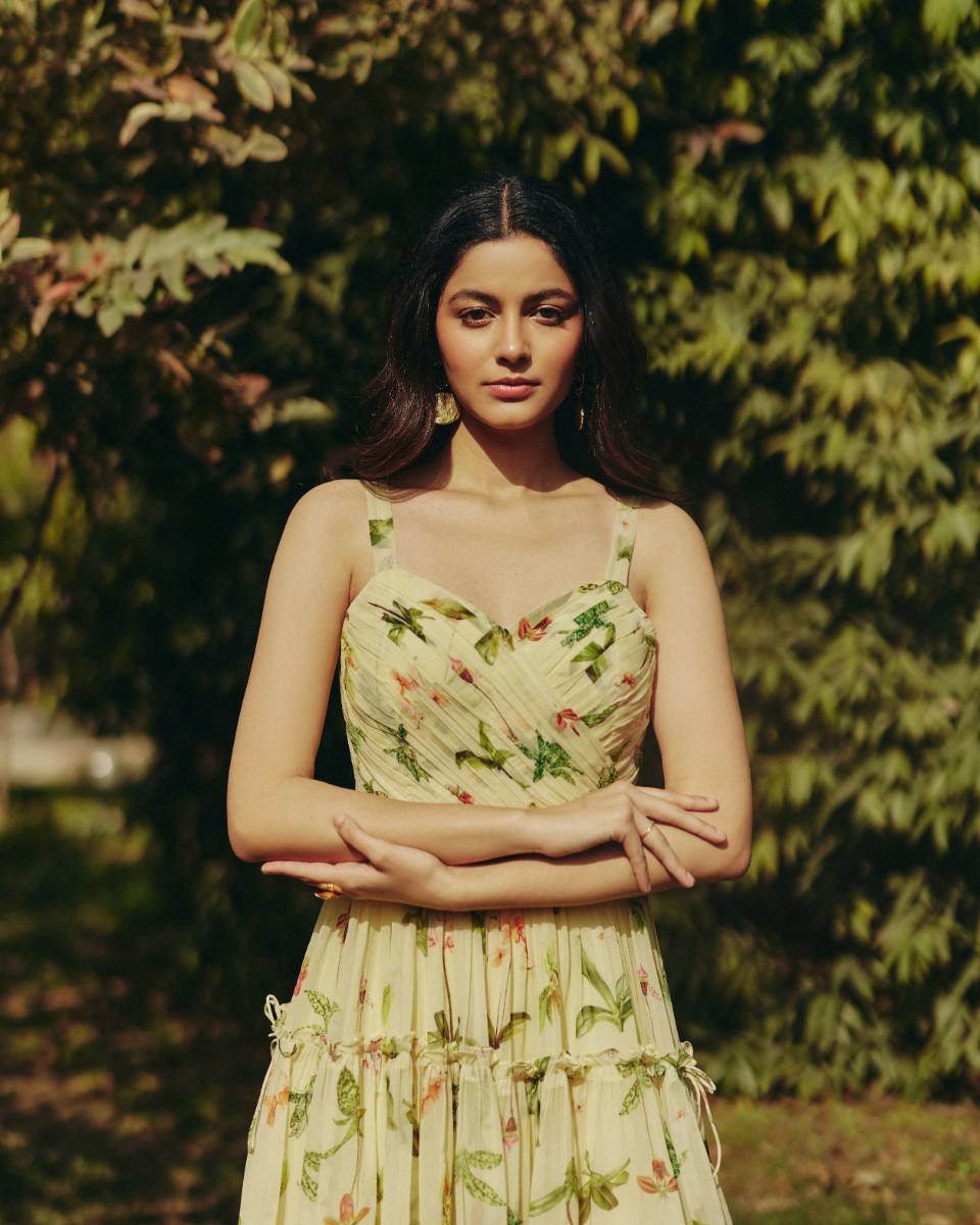 Georgette Iris Mini Dress at Kamakhyaa by Ewoke. This item is Floral, floral top, Georgette, Nostalgia's Thread by Ewoke, sustainable fashion, Under $200