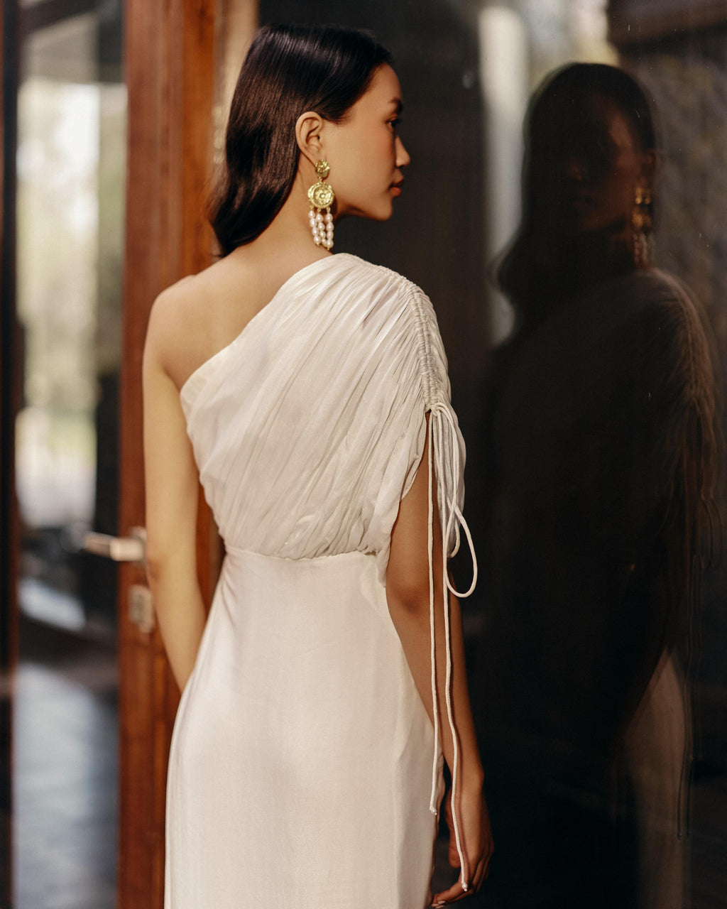 Georgette Ivory Cowl Drape Dress at Kamakhyaa by Ewoke. This item is cowl neck, dress, Georgette, Nostalgia's Thread by Ewoke, sustainable fashion, Under $200, White, white dress