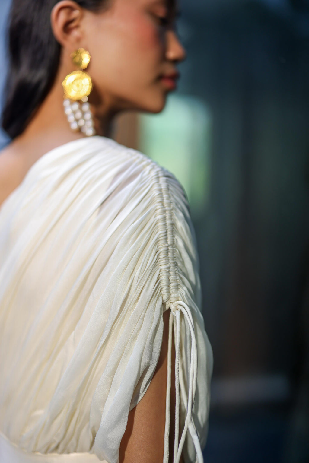 Georgette Ivory Cowl Drape Dress at Kamakhyaa by Ewoke. This item is cowl neck, dress, Georgette, Nostalgia's Thread by Ewoke, sustainable fashion, Under $200, White, white dress