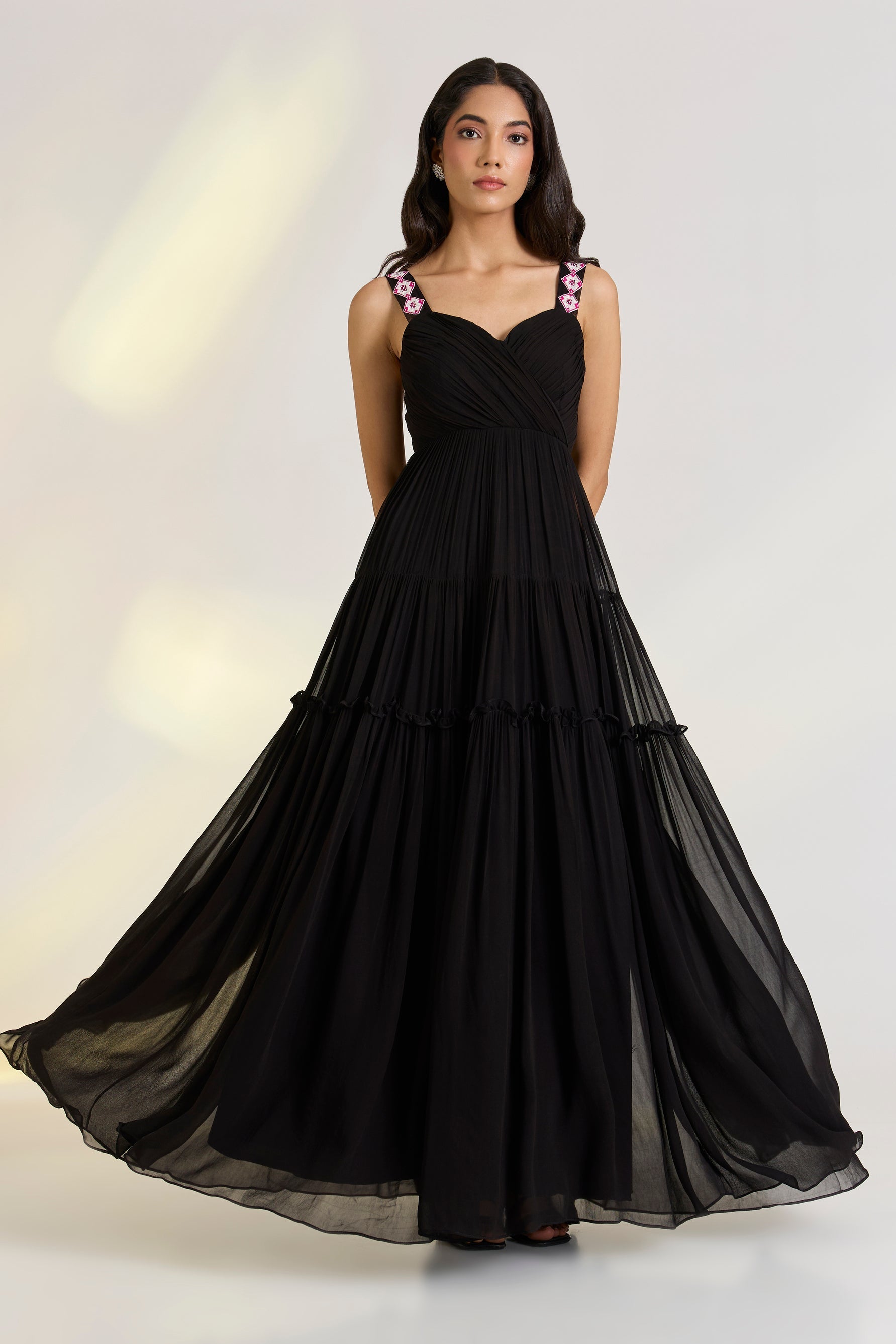 Georgette Nyra Black Drape Gown at Kamakhyaa by Ewoke. This item is Black, black gown, draped gown, Dresses, Georgette, Holiday wear, maxi dress, Missing image, Nostalgia's Thread by Ewoke, sustainable fashion